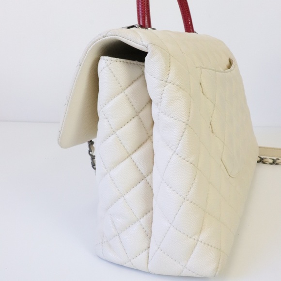 Chanel Coco Large, Ivory Caviar Leather, Exotic Handle, Preowned in Dustbag - Picture 6 of 16